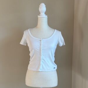 Hollister White Button-Up Baby Tee